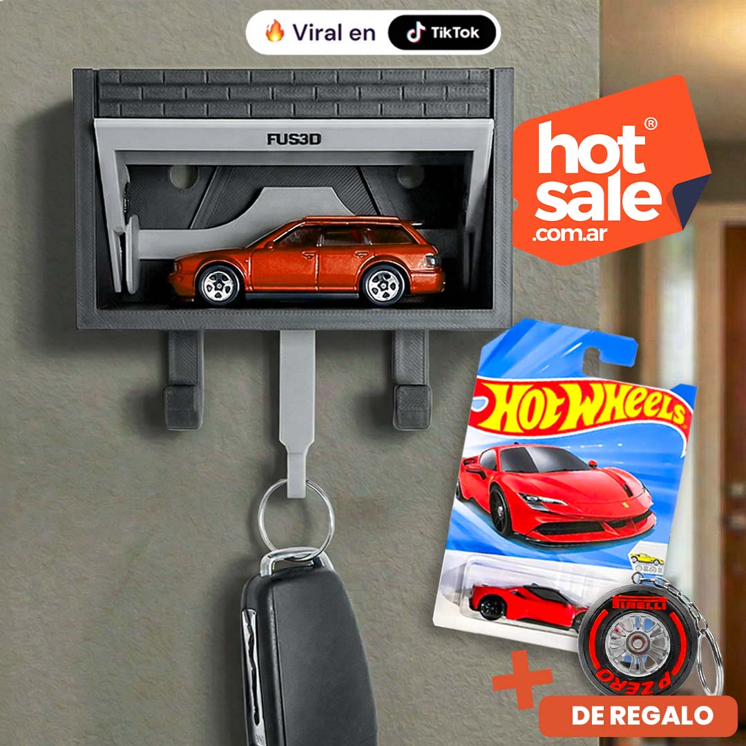 MiniGaraje Portallaves™  + Hot Wheels + llavero F1
