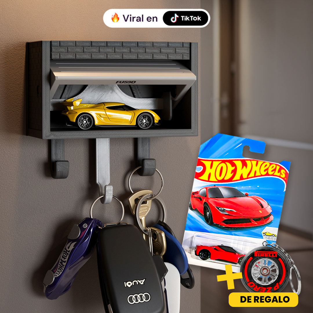 MiniGaraje Portallaves™  + Hot Wheels + llavero F1