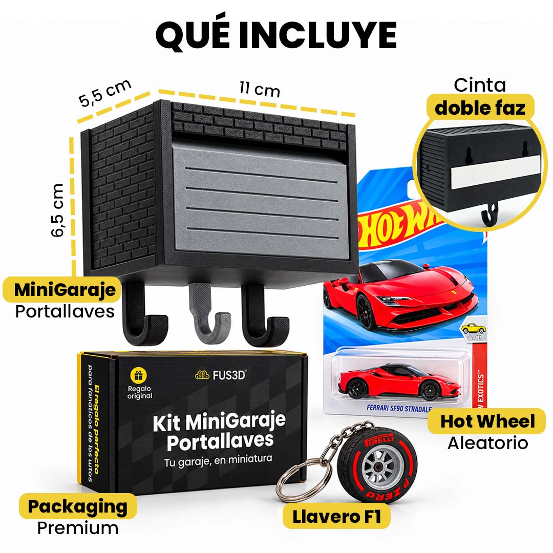 MiniGaraje Portallaves™  + Hot Wheels + llavero F1